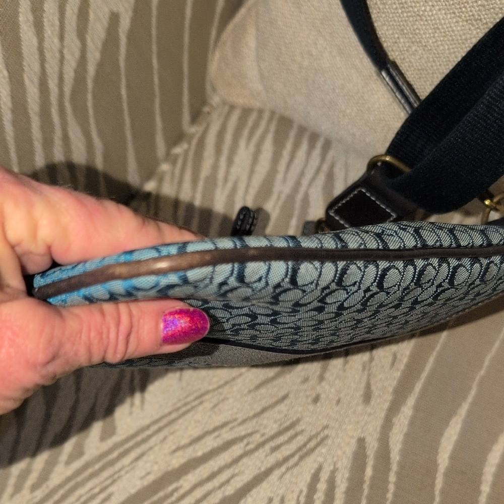 Vintage Coach  blue/Teal  Sig C Canvas With Gray Suede And Black Leather Trim - - Picture 12 of 16
